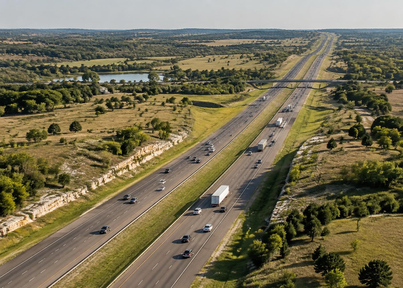 Interstate 35 crossing the Central Texas countryside